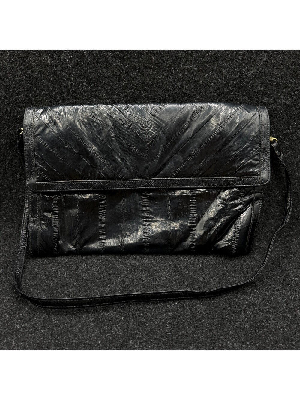 VTG Korea 100% Genuine Exotic Eel Skin Black Shoulder Purse Handbag Clutch